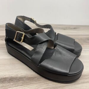 AGL Women's Sandal Size 37.5 Platform Chunky Sole Gladiator Black Leather Shoe